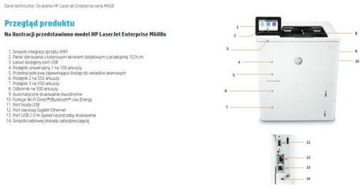 HP LaserJet Enterprise M608x monochromatyczna drukarka laserowa z WiFi - obrazek 8