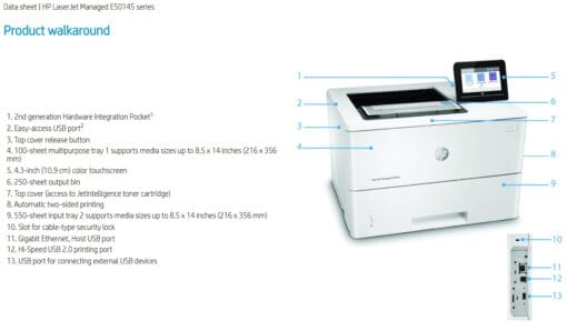 HP LaserJet Managed E50145dn odpowiednik HP M507dn monochromatyczna drukarka laserowa - obrazek 5