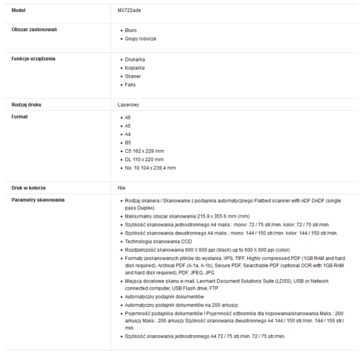 Lexmark MX722adhe MFP 4w1 monochromatyczne urządzenie wielofunkcyjne 6